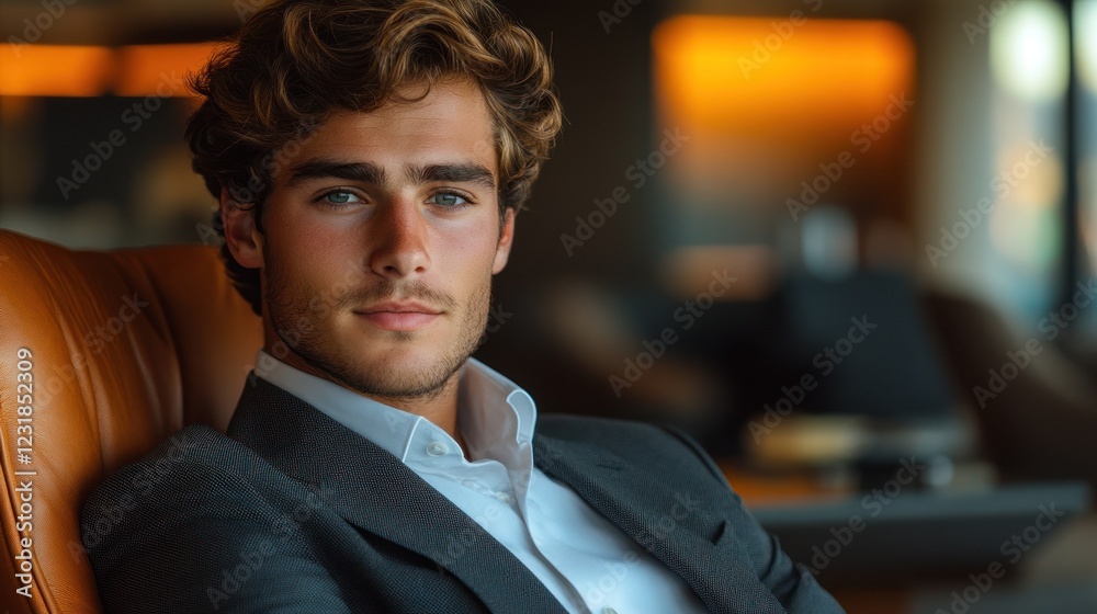 Fototapeta premium Young man relaxing in modern lounge
