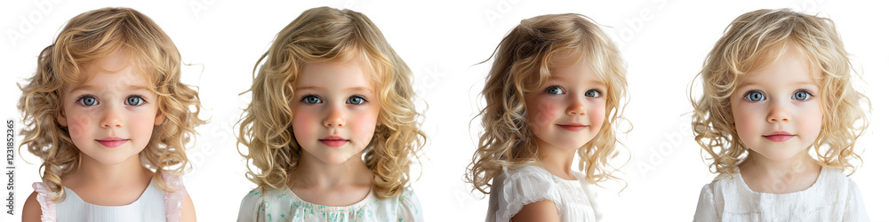 Adorable blond curly haired girl in white dress smiling happily and radiating joy Cute cheerful and carefree childhood portrait of a young female model Adorable blond curly haired girl in white dress smiling happily and radiating joy Cute cheerful and carefree childhood portrait of a young female model