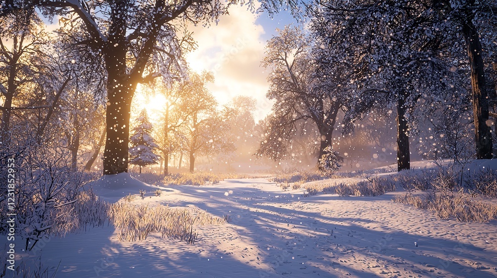 Obraz premium Winter's Wrath with Snow Falling Heavily, Coating the Landscape