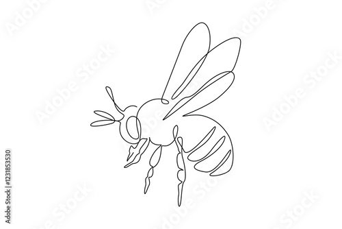 One continuous single-line drawing of the honey bee. Wild flying animal silhouette in simple minimal linear style. Elegance Doodle vector illustration in editable stroke. 