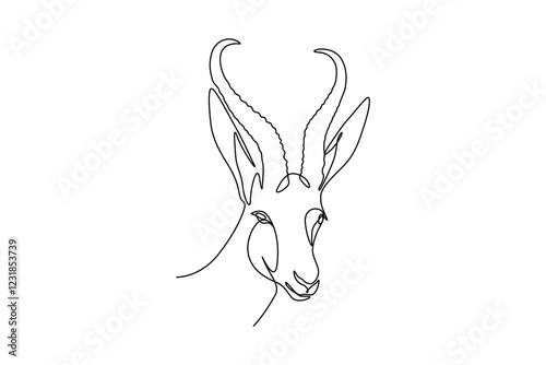 One continuous single-line drawing of impala face artwork. Pet animal silhouette in simple minimal linear style. Elegance Doodle outline vector illustration in editable stroke. 