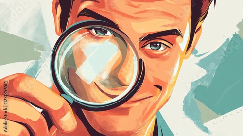 Cheerful Young Professional Examining with Magnifying Glass - Business Exploration Concept