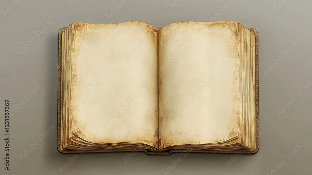 Magazine, horizontal, album mock up, brochure or booklet template. Isolated open notebook with white blank pages. Empty paper catalog, journal on grey background, Realistic 3d vector illustration