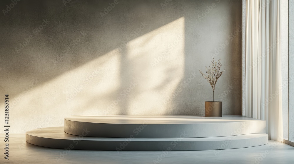 Obraz premium Minimalistic podium with a close-up focus on its sleek design and soft lighting, highlighting its simplicity and elegance