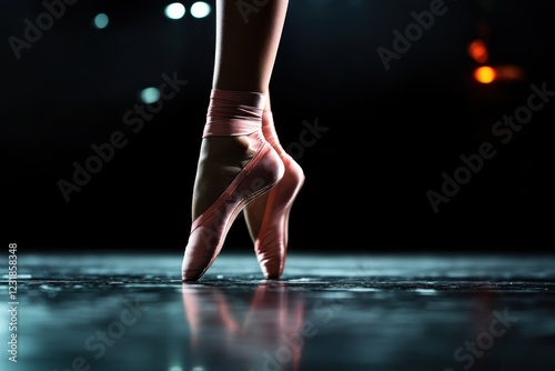 Ballet elegance on stage with pointe shoes photo