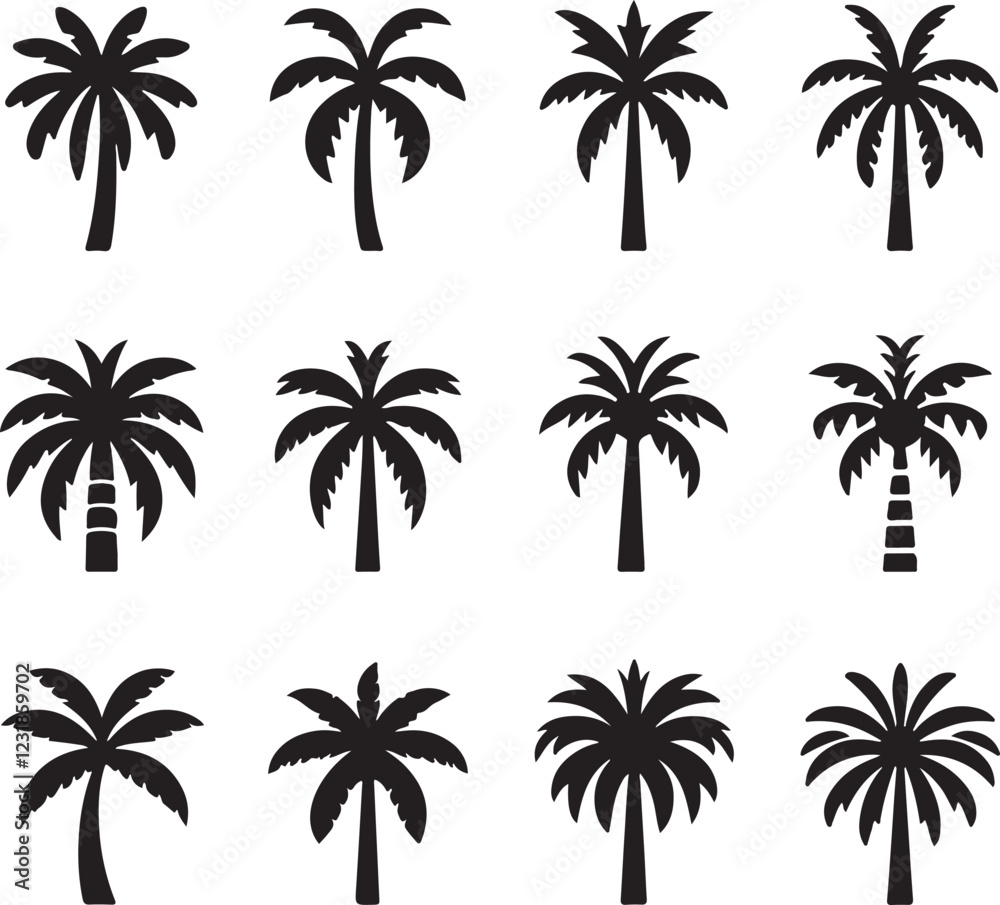 Fototapeta premium Isolated black plam tree icon Vector, black plam tree Silhouette,black plam tree icon set, black plam tree for logo,color black plam tree Vector illustration, Vector Graphic, EPS 10 , clip art work