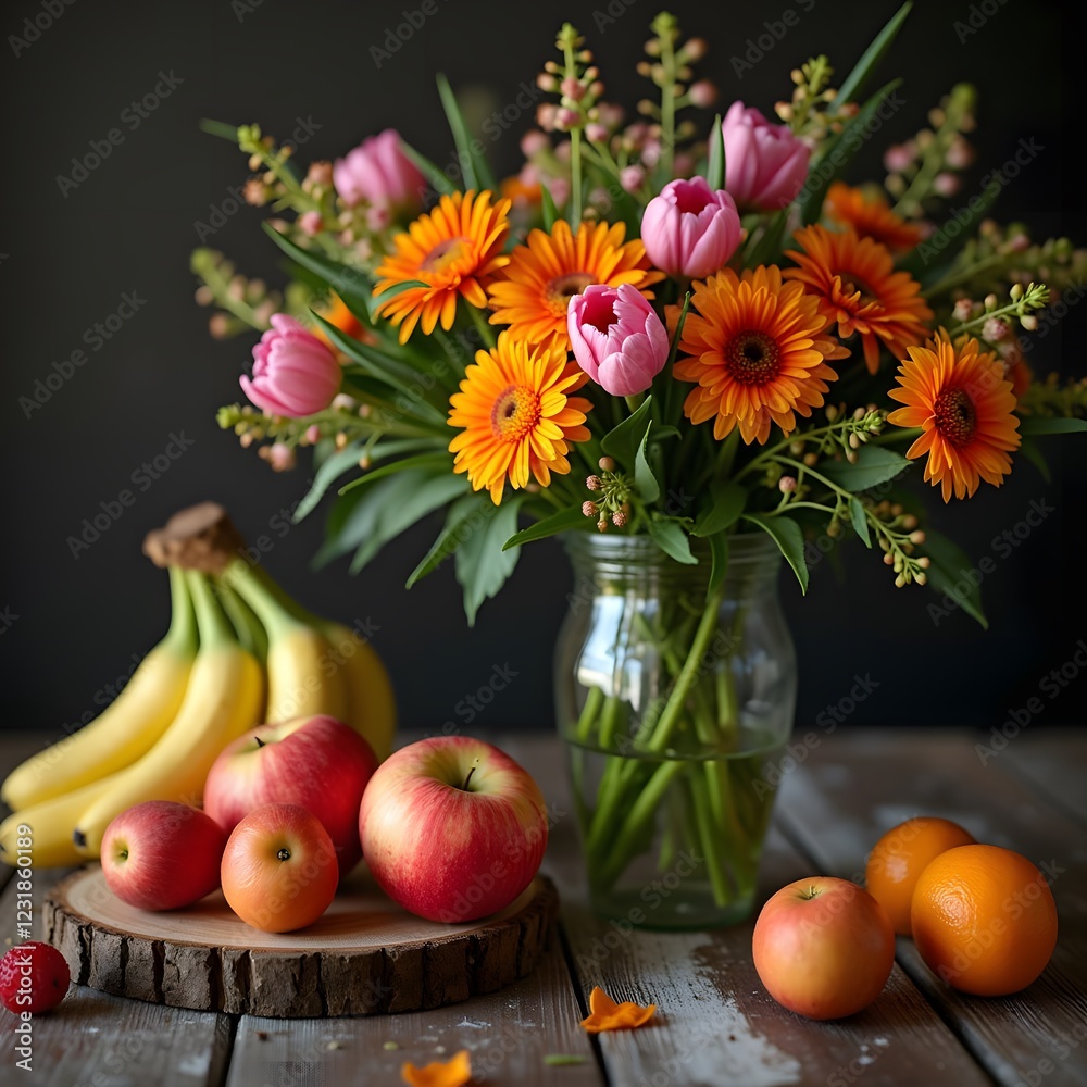 Blooms and Bounties A Macro View of Spring's Delights on a Wooden Table Blooms and Bounties A Macro View of Spring's Delights on a Wooden Table