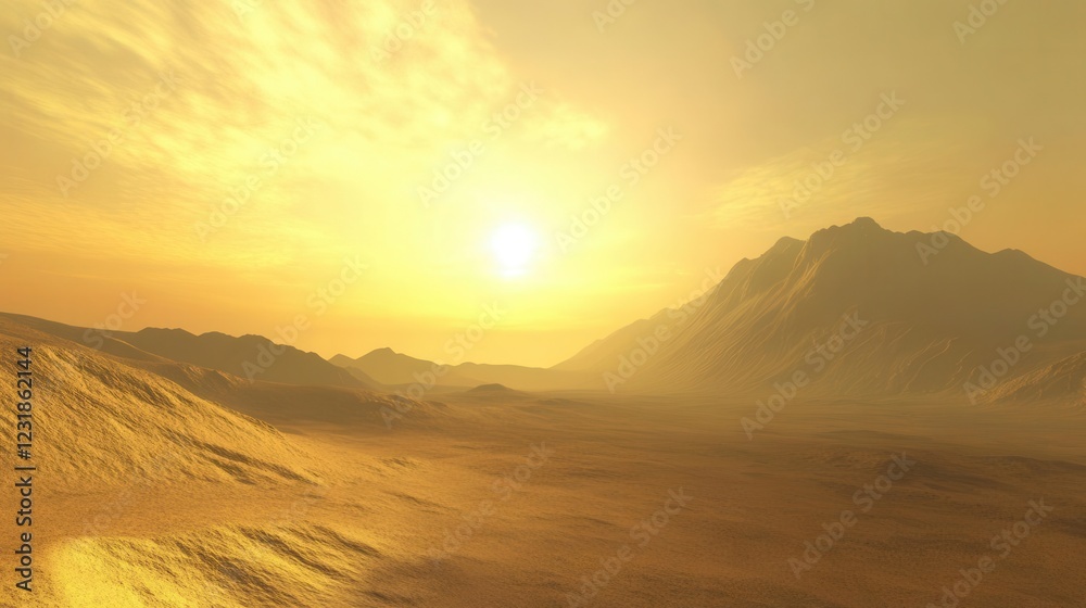 otherworldly desert landscape with towering golden dunes dramatic shadows ethereal lighting and subtle color gradients in twilight sky otherworldly desert landscape with towering golden dunes dramatic shadows ethereal lighting and subtle color gradients in twilight sky