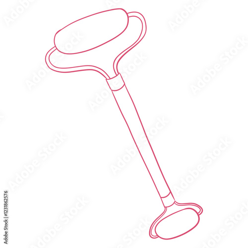 Jade Roller for Skincare – Hand-Drawn Facial Massage Tool, Relaxing Beauty Routine, Self-Care Essentials in Linear Vector Illustration