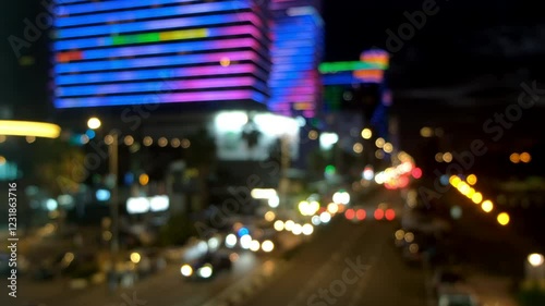 Wallpaper Mural Blurred night city traffic with illuminated building and cars on road. Creating mesmerizing urban nightscape with dynamic light trails and vibrant metropolitan energy. Modern urban infrastructure. Torontodigital.ca