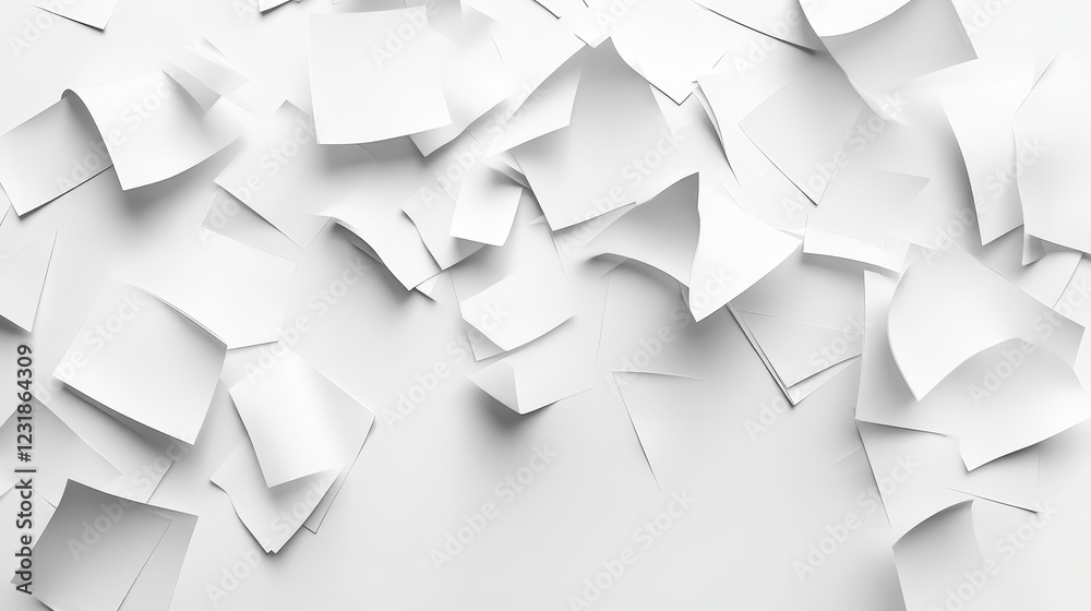 Fototapeta premium Fly papers set. Chaotic falling and flying empty white sheets groups, scattered notes with curved pages corners, document mockup isolated on transparent background Realistic 3d vector Illustration