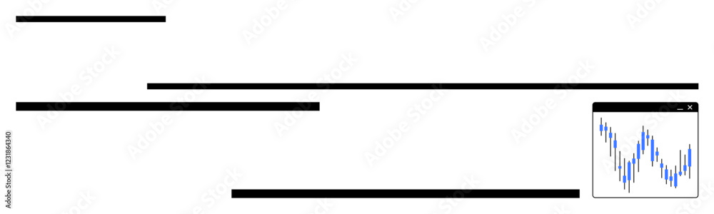 Horizontal bars arranged in different lengths with a financial chart in the lower right corner. Ideal for financial reports, market analysis, business presentations, economic research, investment Horizontal bars arranged in different lengths with a financial chart in the lower right corner. Ideal for financial reports, market analysis, business presentations, economic research, investment