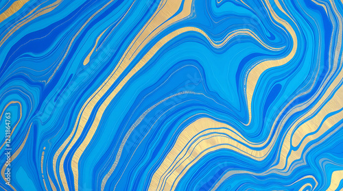 Wallpaper Mural Abstract fluid art, swirling patterns, vibrant blue and gold, marbled effect, liquid texture, organic flowing lines, contrasting colors, dynamic composition, acrylic pour painting style, digital artwo Torontodigital.ca