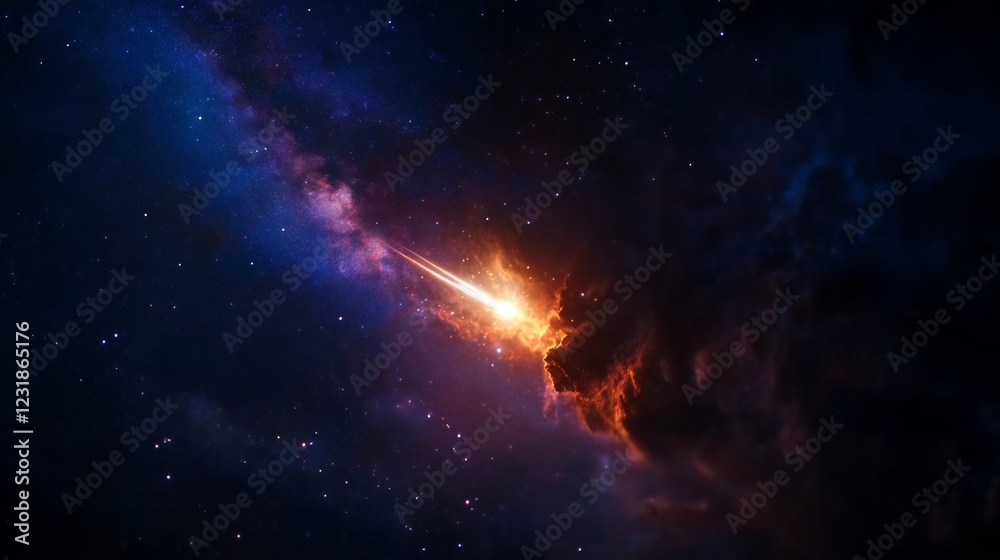 Obraz premium Cosmic Fireball: A Fiery Meteor Streaking Across the Galaxy