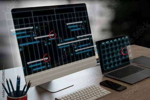 Project Management Organization on a desk with a calendar