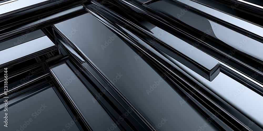 Obraz premium Abstract metallic structure, dark grey background, geometric design, tech banner