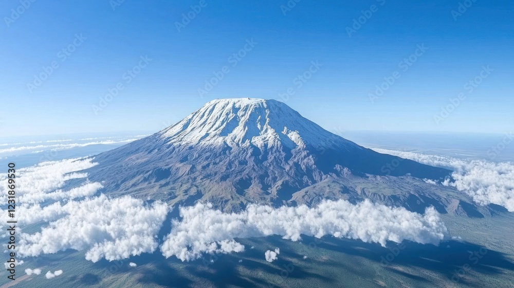 Snow Capped Mountain Peak Above Clouds Sunny Day Snow Capped Mountain Peak Above Clouds Sunny Day
