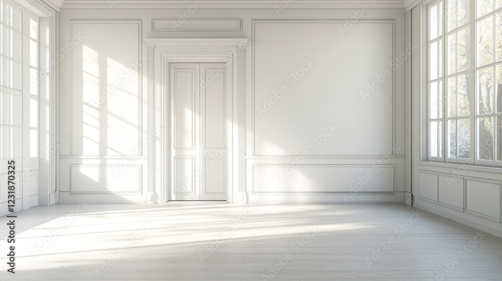 Fototapeta premium Empty photo studio interior with white backstage