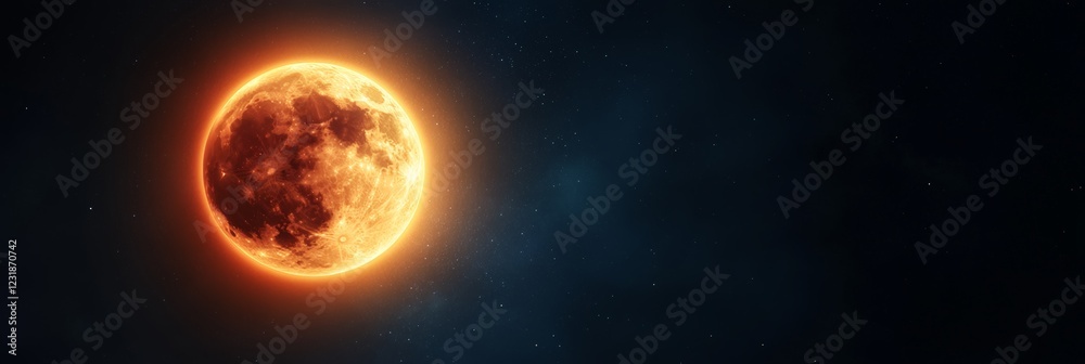Obraz premium Big red moon glowing brightly in the night sky, surrounded by a multitude of twinkling stars, creating a stunning and breathtaking celestial vista