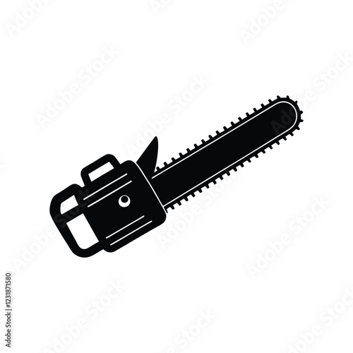 Chainsaw silhouette vector icon, a staple in lumberjack and forestry equipment. Bold black illustration perfectly isolated on a white background