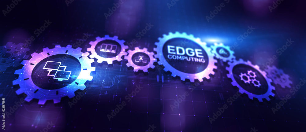 Fototapeta premium Edge computing modern IT technology on virtual screen concept.