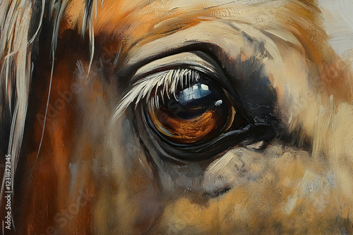 Close-up of a horsea??s eye in soft golden light, capturing emotion and detail photo