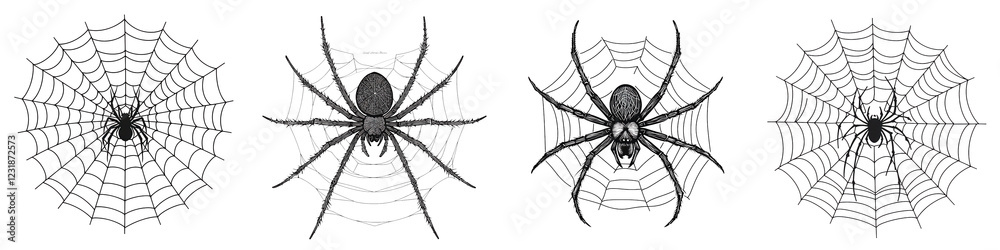 Fototapeta premium Haunting spiderweb silhouettes against a dark backdrop eliciting primal fear and suspense emotions These ominous