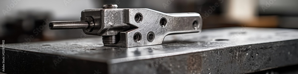 Close-up shot of a metal object on a table, suitable for use in industrial or scientific context Close-up shot of a metal object on a table, suitable for use in industrial or scientific context