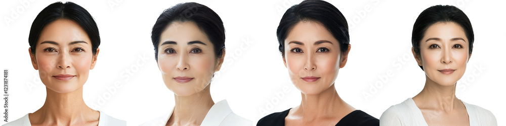 Obraz premium Portrait of a confident and sophisticated Asian woman in a professional headshot against a clean white background presenting a poised and resolute demeanor suitable for corporate business