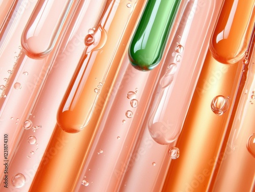 Colorful liquid droplets in test tubes. photo