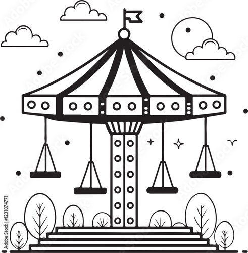 Isolated black chain carousel thin line con Vector, black chain carousel thin line Silhouette,black chain carousel thin line icon set, black chain carousel thin line for logo,color black chain carouse