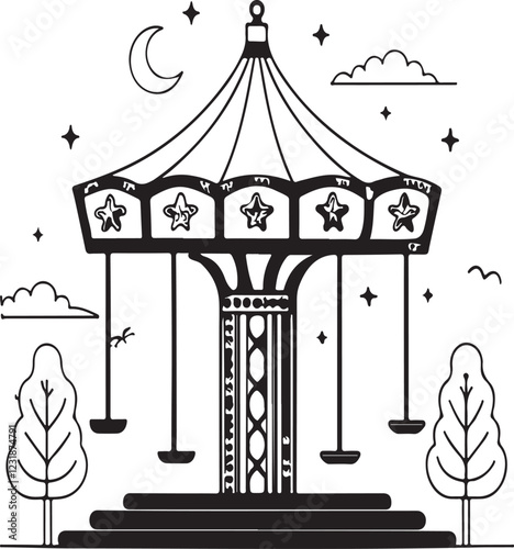 Isolated black chain carousel thin line con Vector, black chain carousel thin line Silhouette,black chain carousel thin line icon set, black chain carousel thin line for logo,color black chain carouse
