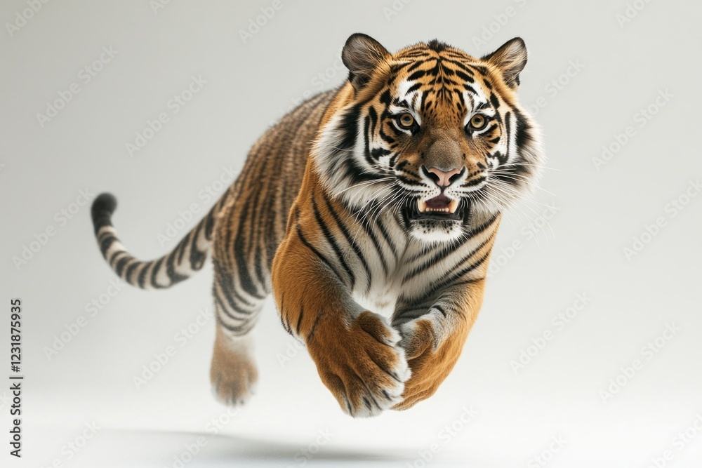 Fototapeta premium A tiger is seen in mid-air while running