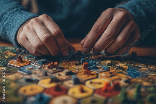 Image with colorful game pieces on a board game generative AI design