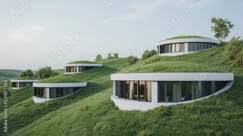 Modern Eco-Friendly Houses on Rolling Green Hillside