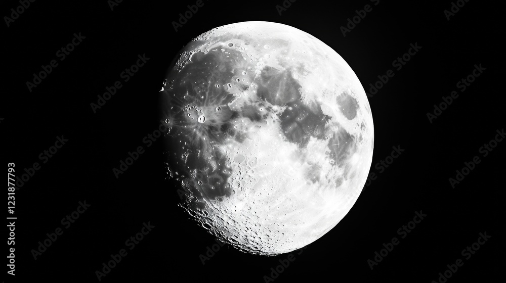 Obraz premium Full moon on night with black background.