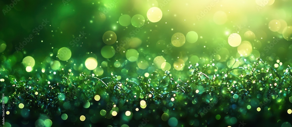 Obraz premium Green bokeh, sparkling grass, nature background