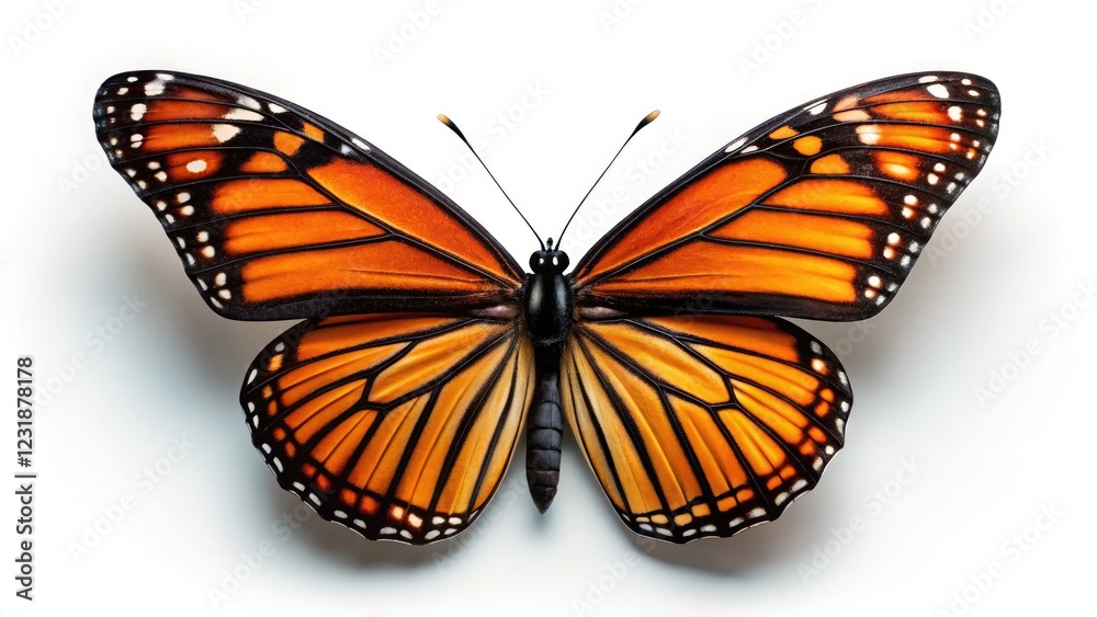 Fototapeta premium Striking black and orange Viceroy butterfly silhouette, isolated on a pristine white background.