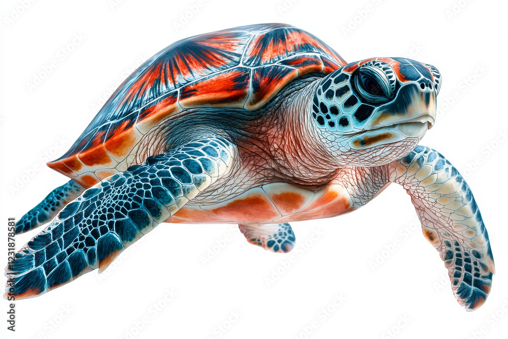 Fototapeta premium Vibrant Sea Turtle, Ocean Dweller, Colorful Marine Reptile.