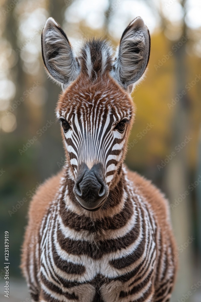 Fototapeta premium A black and white striped zebra looking directly at the camera