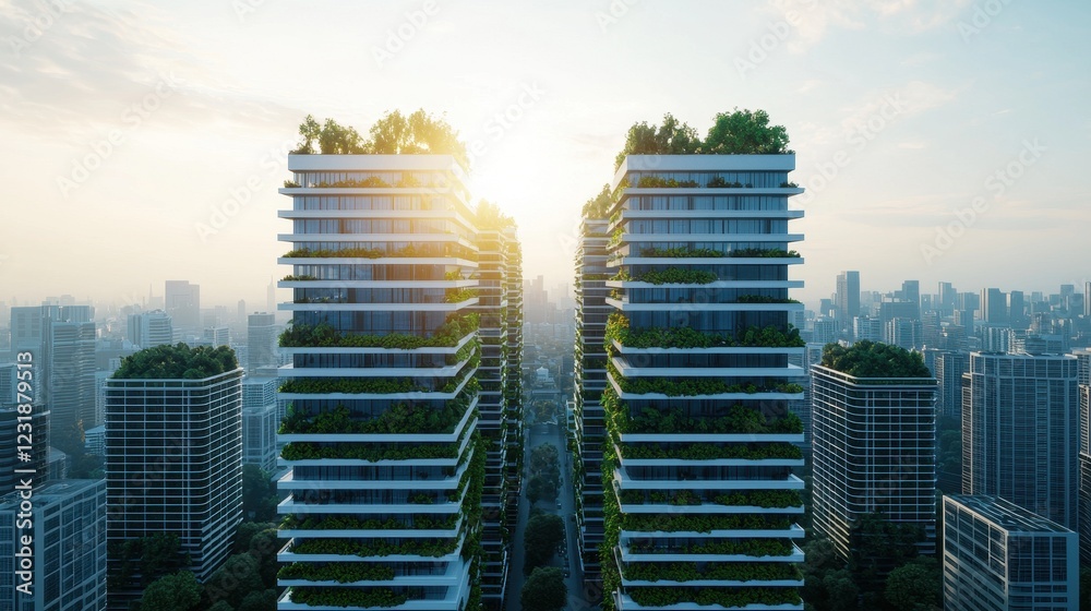 Obraz premium Modern Urban Architecture with Green Spaces in City Skyline