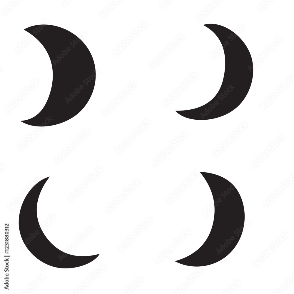 Minimalist Crescent Moon Phases Vector Set Minimalist Crescent Moon Phases Vector Set
