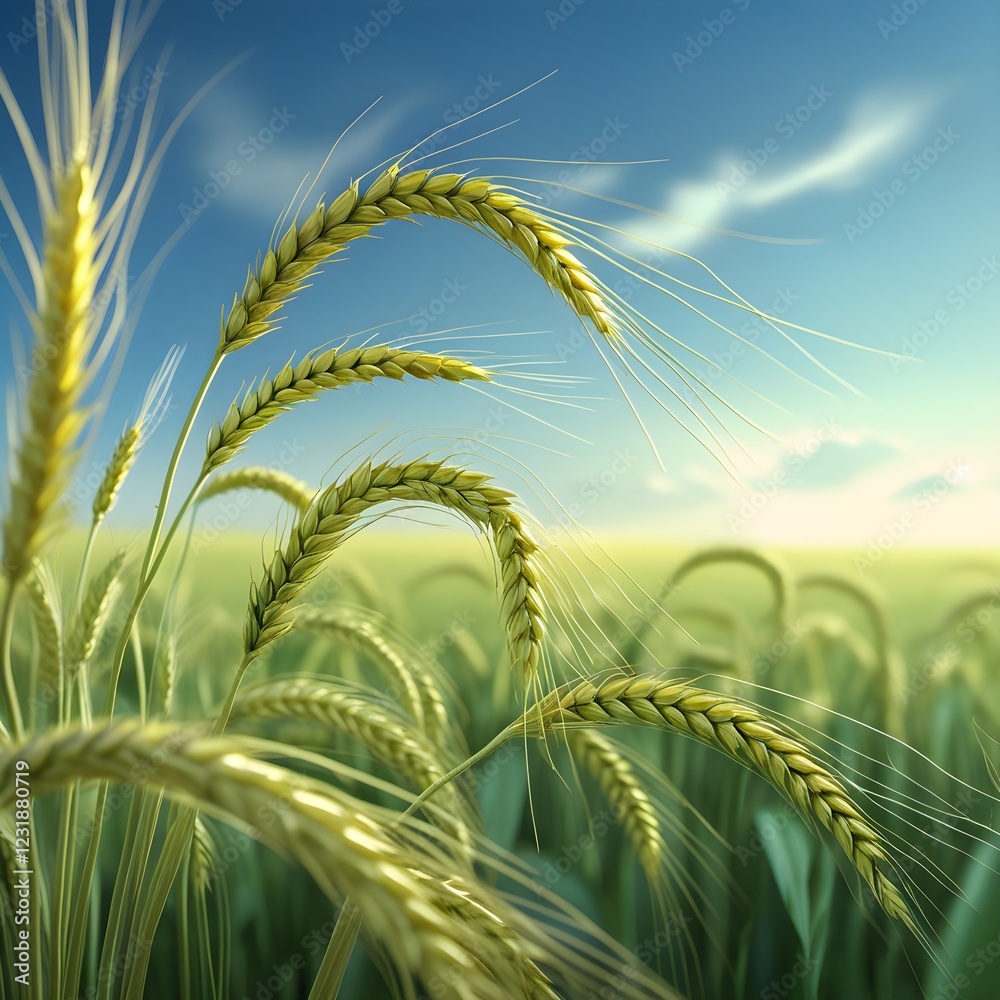 green fields with green wheat and trees green fields with green wheat and trees