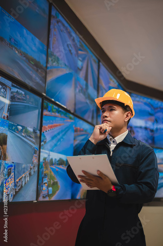 The electricians are seriously checking the traffic light system through CCTV cameras to see if it is normal and up to standard.
