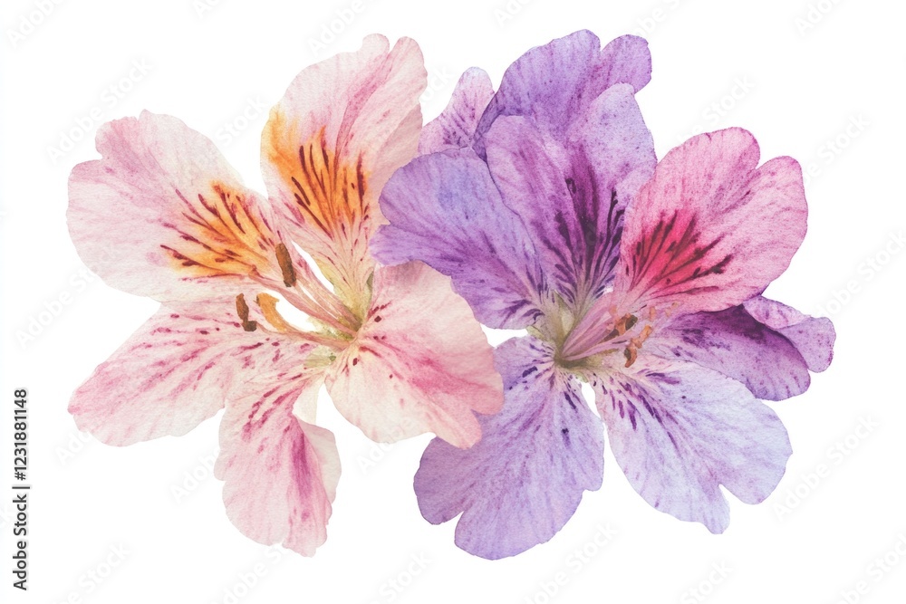 Obraz premium Two colorful flowers on a clean white surface