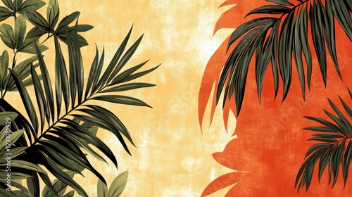 Wallpaper Mural Tropical leaves background design, textured orange, yellow, website banner Torontodigital.ca
