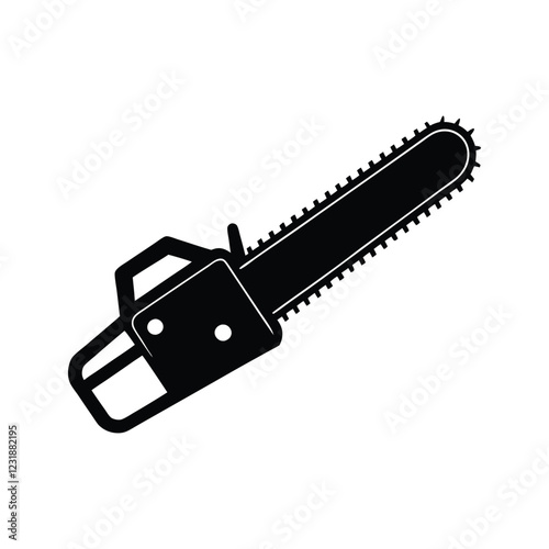 Chainsaw silhouette vector icon, an essential tool for lumberjacks, carpenters, and forestry professionals. Black illustration on white.