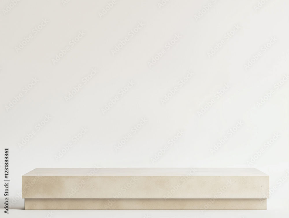 Naklejka premium empty pedestal or long podium display against a white backdrop, serving as a blank product shelf with a minimalist and modern aesthetic
