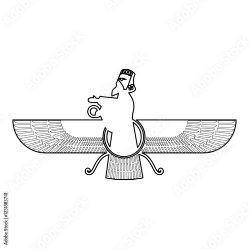 Zoroastrism religion Faravahar Zorostrian symbol Parsi contour outline line icon black color vector illustration image thin flat style