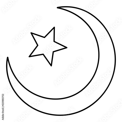 Symbol Alem Islam Halfmoon Arabic moon and star contour outline line icon black color vector illustration image thin flat style